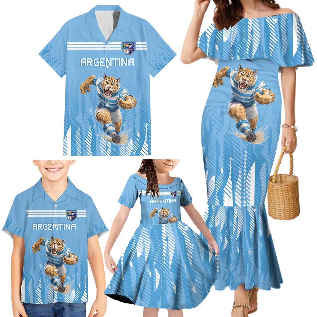 Argentina Rugby Custom Family Matching Mermaid Dress and Hawaiian Shirt Glory Be To Pumas - Wonder Print Shop