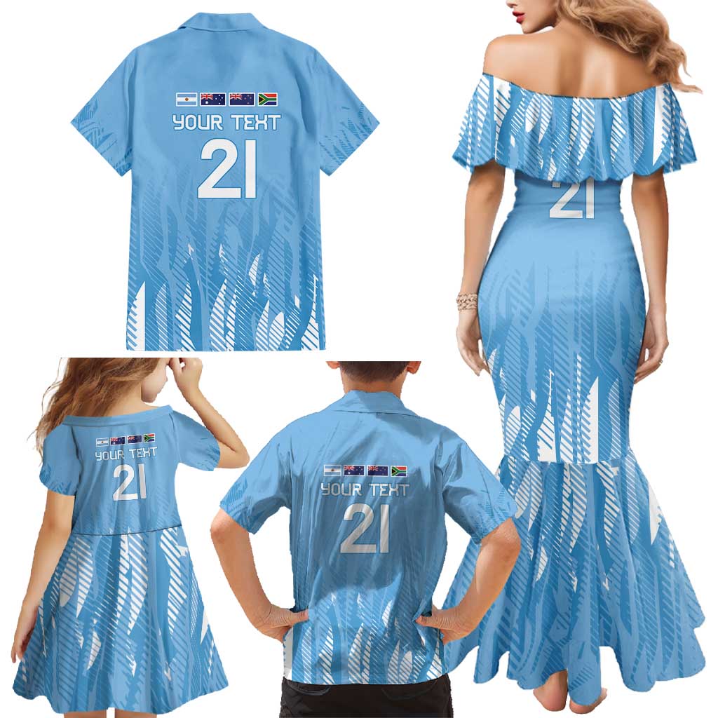 Argentina Rugby Custom Family Matching Mermaid Dress and Hawaiian Shirt Glory Be To Pumas - Wonder Print Shop