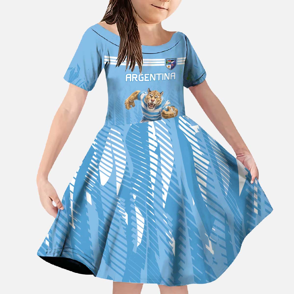 Argentina Rugby Custom Family Matching Off The Shoulder Long Sleeve Dress and Hawaiian Shirt Glory Be To Pumas - Wonder Print Shop