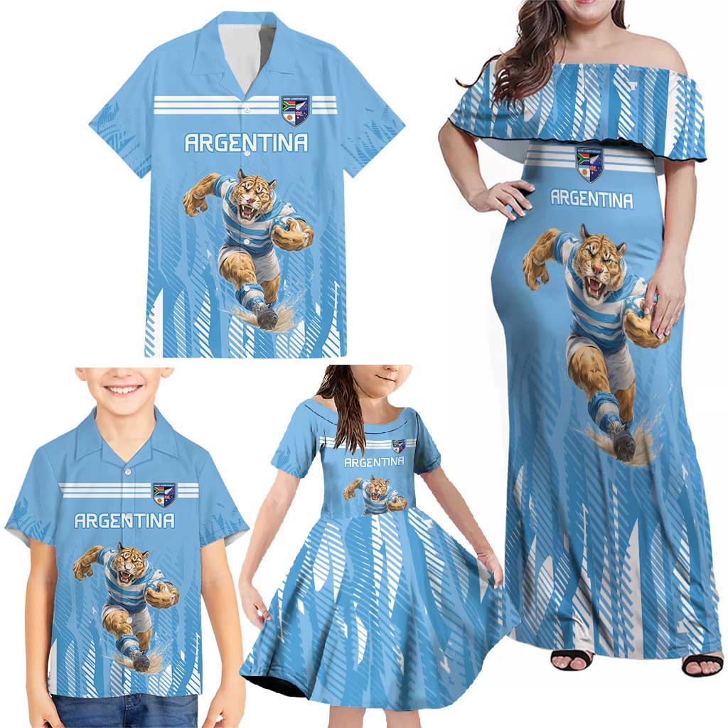 Argentina Rugby Custom Family Matching Off Shoulder Maxi Dress and Hawaiian Shirt Glory Be To Pumas - Wonder Print Shop
