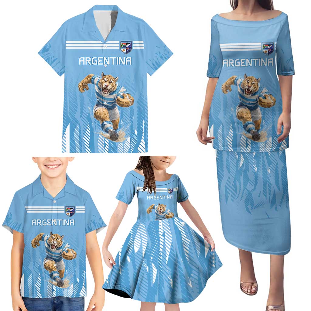 Argentina Rugby Custom Family Matching Puletasi and Hawaiian Shirt Glory Be To Pumas - Wonder Print Shop