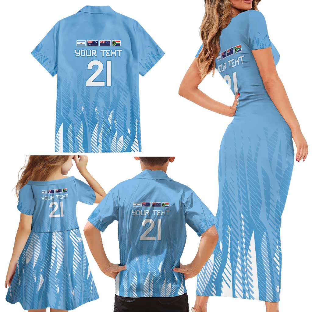 Argentina Rugby Custom Family Matching Short Sleeve Bodycon Dress and Hawaiian Shirt Glory Be To Pumas - Wonder Print Shop