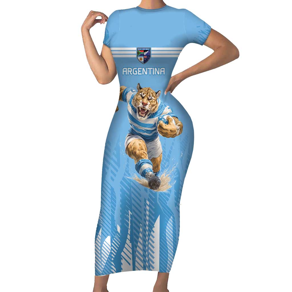 Argentina Rugby Custom Family Matching Short Sleeve Bodycon Dress and Hawaiian Shirt Glory Be To Pumas - Wonder Print Shop