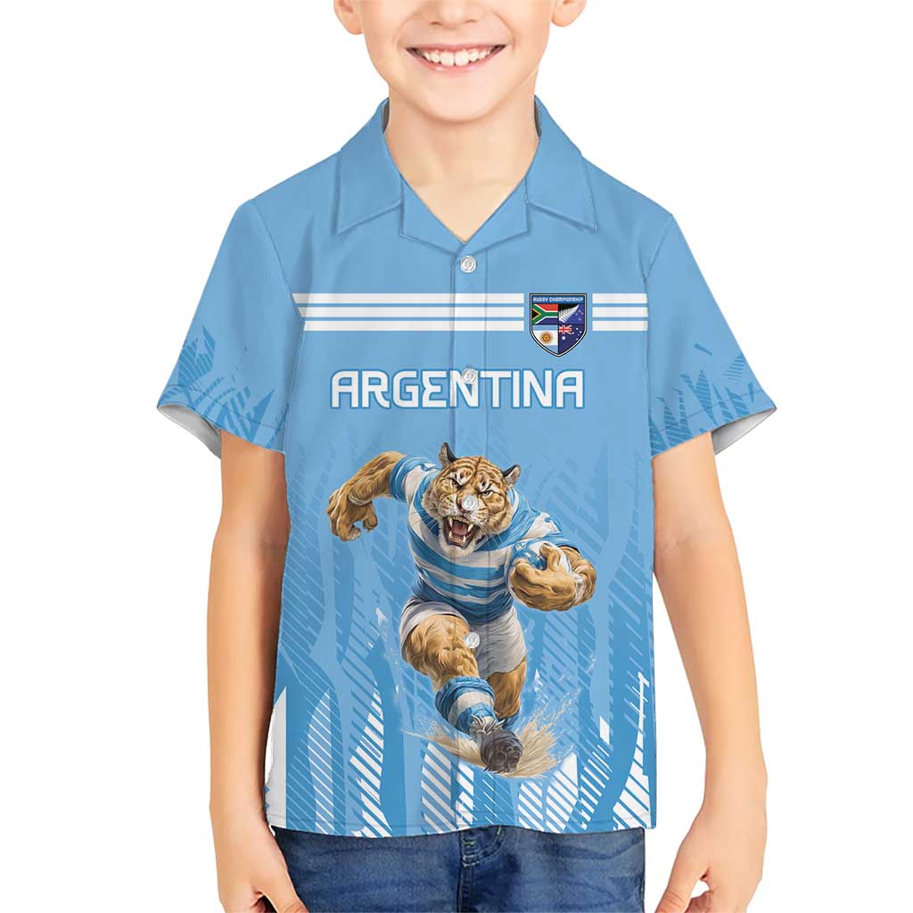 Argentina Rugby Custom Family Matching Short Sleeve Bodycon Dress and Hawaiian Shirt Glory Be To Pumas - Wonder Print Shop