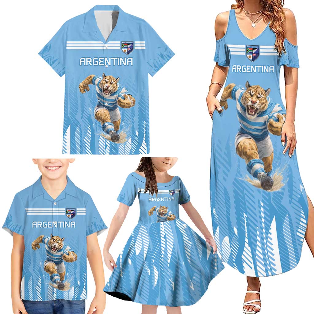 Argentina Rugby Custom Family Matching Summer Maxi Dress and Hawaiian Shirt Glory Be To Pumas - Wonder Print Shop