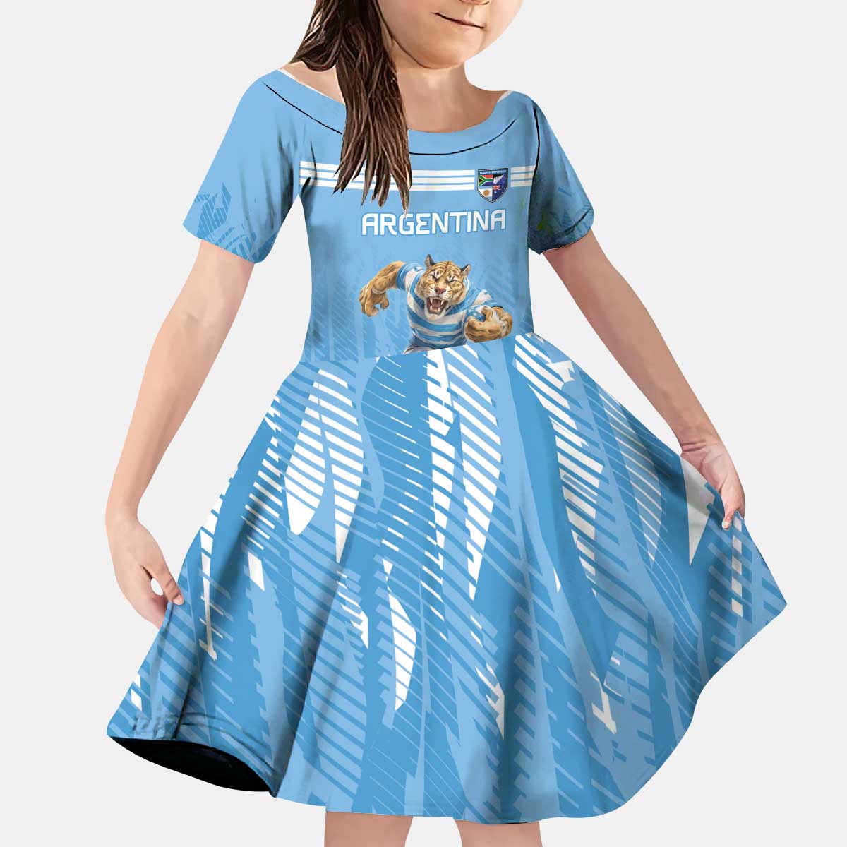 Argentina Rugby Custom Kid Short Sleeve Dress Glory Be To Pumas - Wonder Print Shop