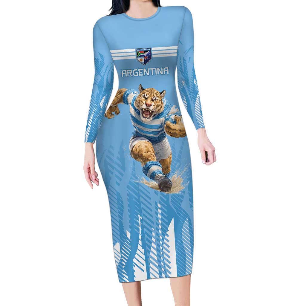 Argentina Rugby Custom Long Sleeve Bodycon Dress Glory Be To Pumas - Wonder Print Shop