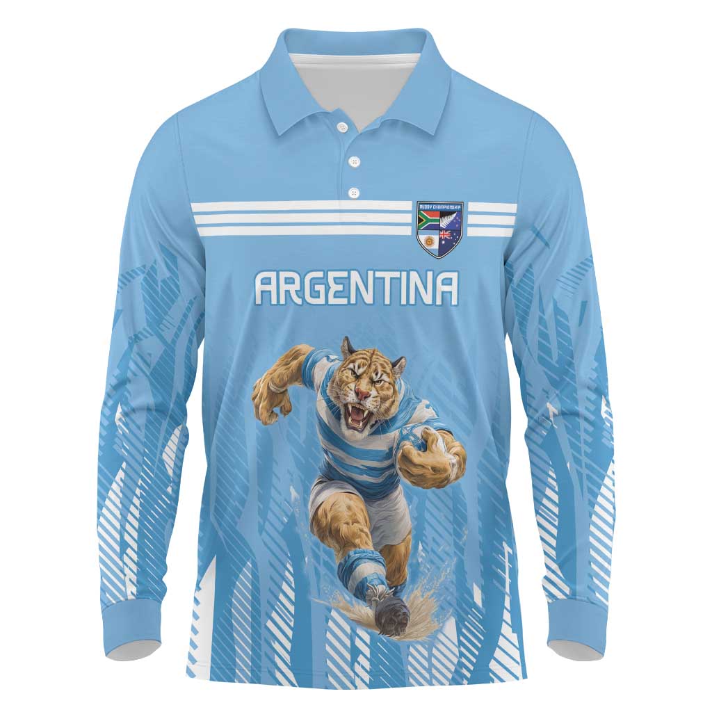 Argentina Rugby Custom Long Sleeve Polo Shirt Glory Be To Pumas - Wonder Print Shop