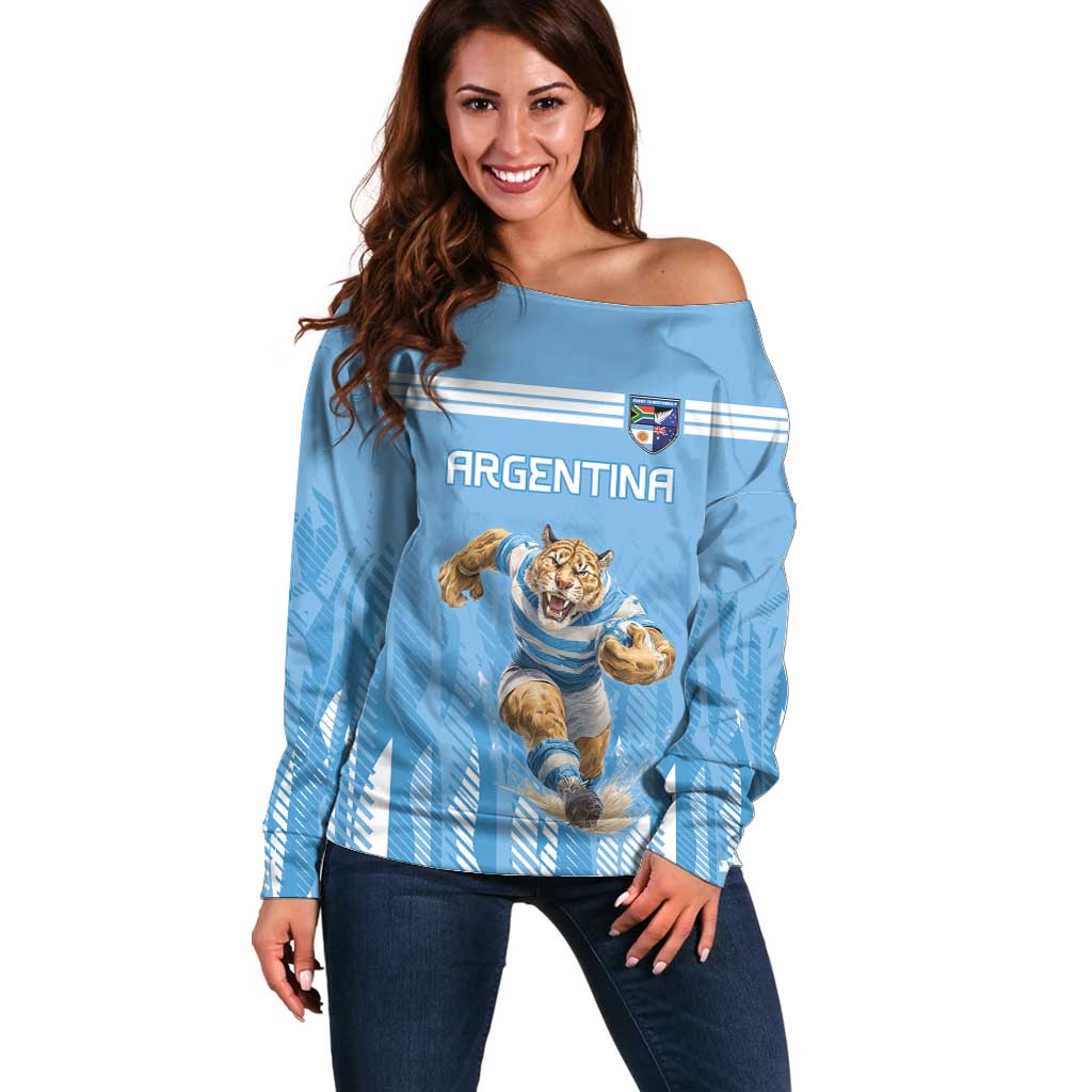 Argentina Rugby Custom Off Shoulder Sweater Glory Be To Pumas - Wonder Print Shop
