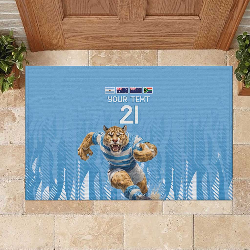 Argentina Rugby Custom Rubber Doormat Glory Be To Pumas - Wonder Print Shop