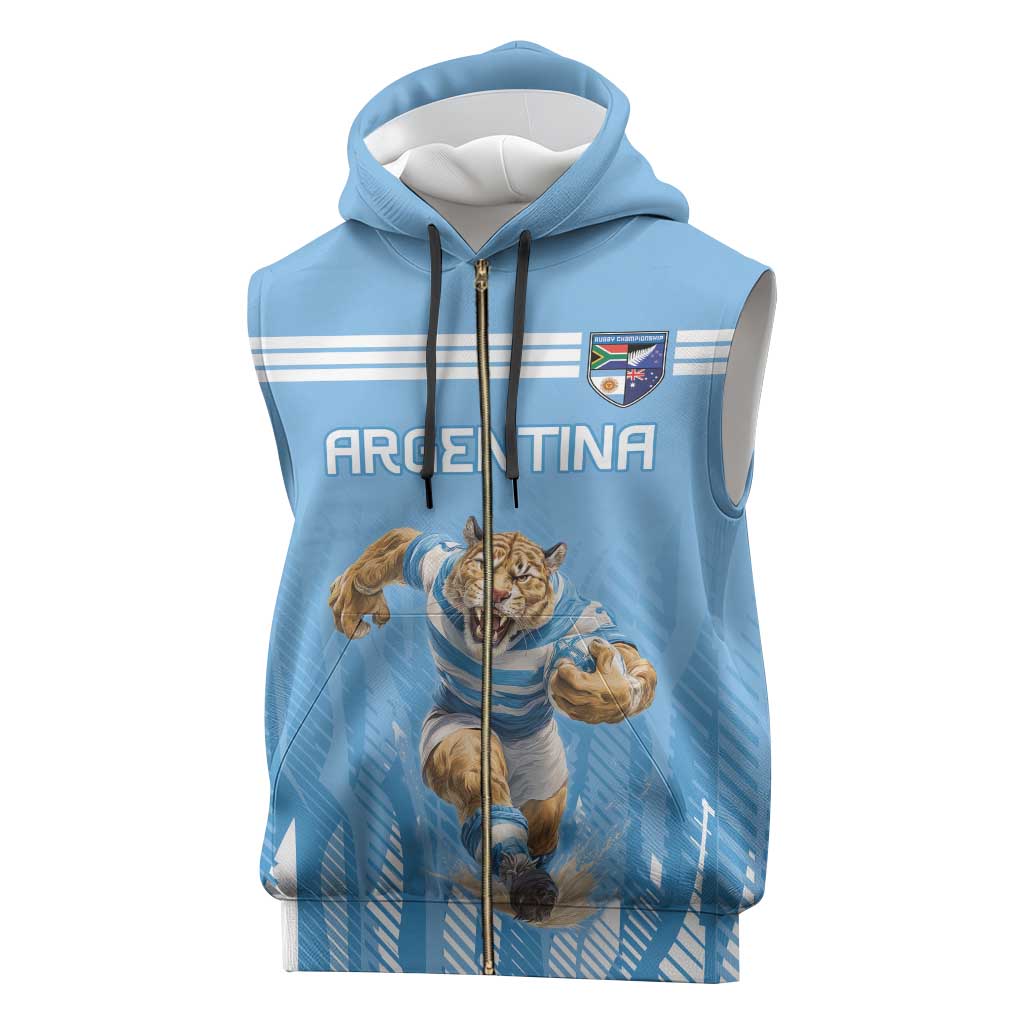Argentina Rugby Custom Sleeveless Zip Hoodie Glory Be To Pumas - Wonder Print Shop