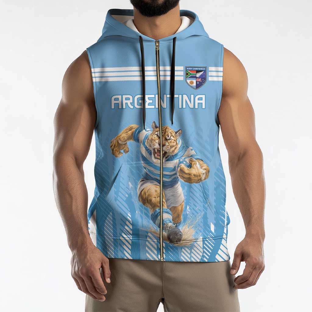 Argentina Rugby Custom Sleeveless Zip Hoodie Glory Be To Pumas - Wonder Print Shop
