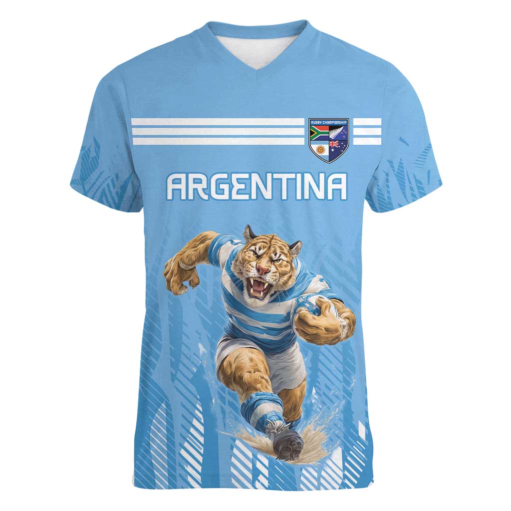 Argentina Rugby Custom Women V-Neck T-Shirt Glory Be To Pumas - Wonder Print Shop