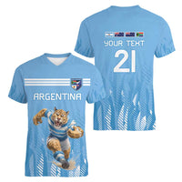 Argentina Rugby Custom Women V-Neck T-Shirt Glory Be To Pumas - Wonder Print Shop