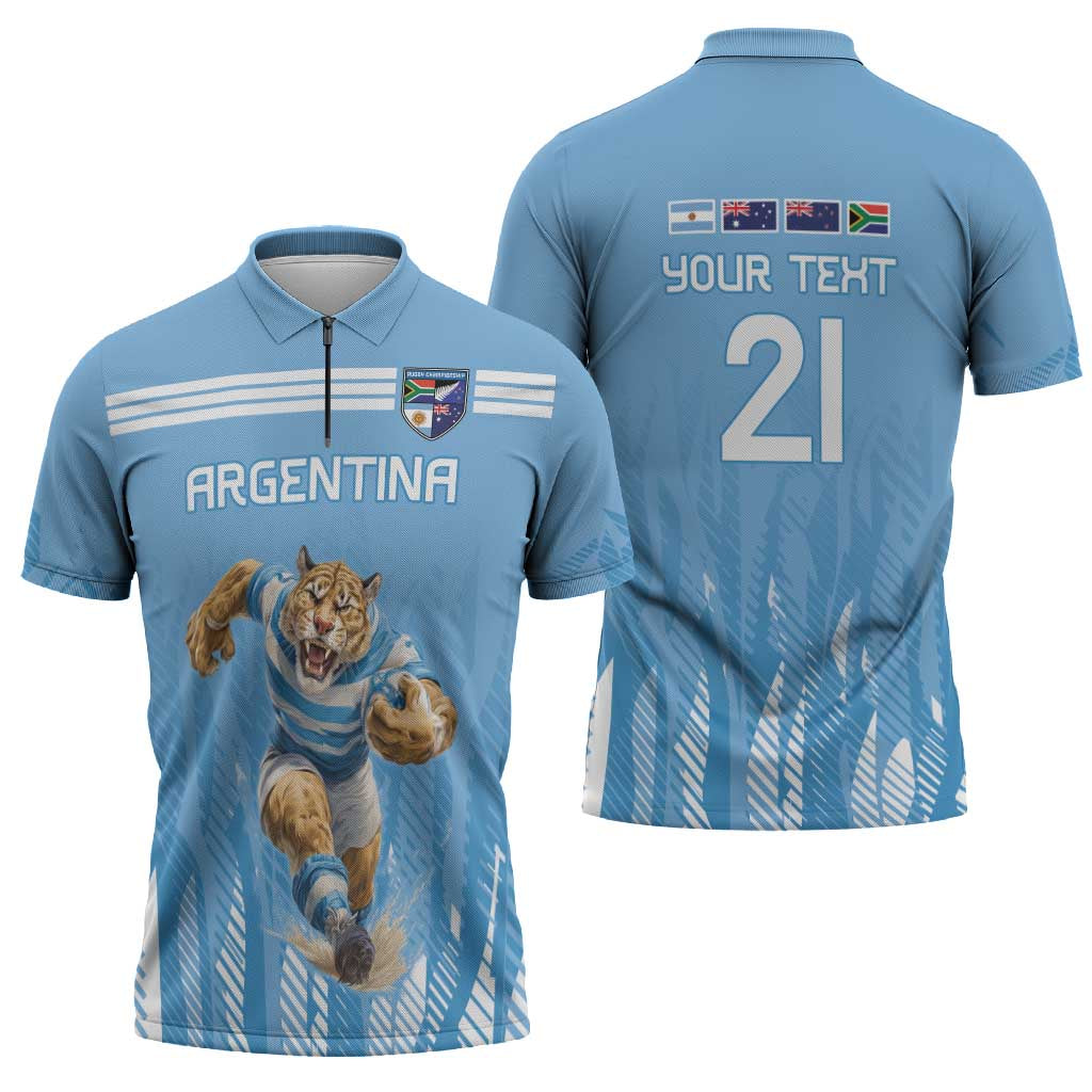 Argentina Rugby Custom Zipper Polo Shirt Glory Be To Pumas - Wonder Print Shop