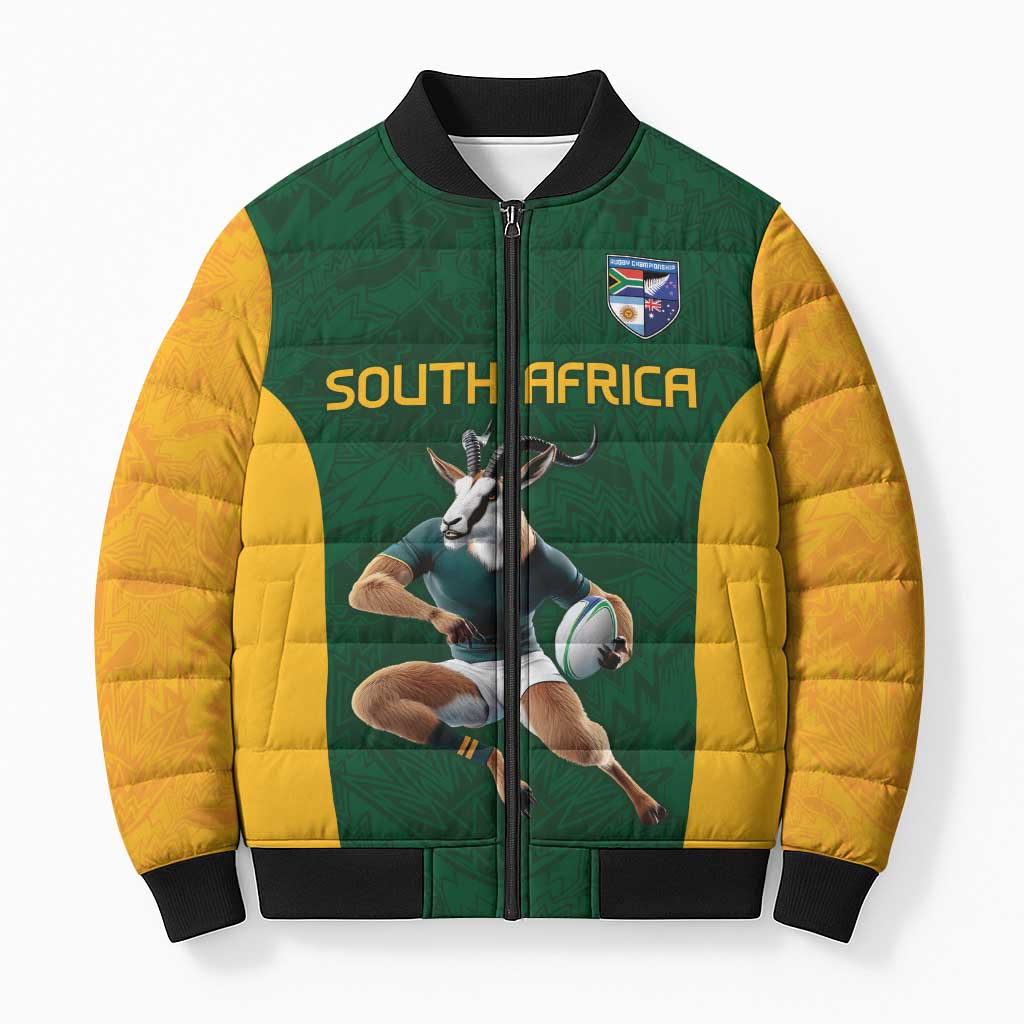 South Africa Rugby Custom Bomber Puffer Jacket Glory Be To Springboks - Wonder Print Shop