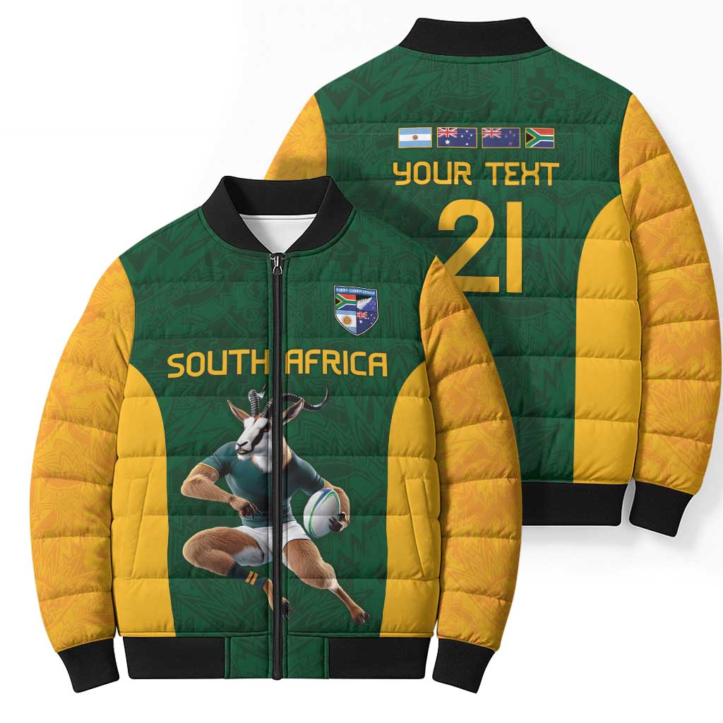 South Africa Rugby Custom Bomber Puffer Jacket Glory Be To Springboks - Wonder Print Shop