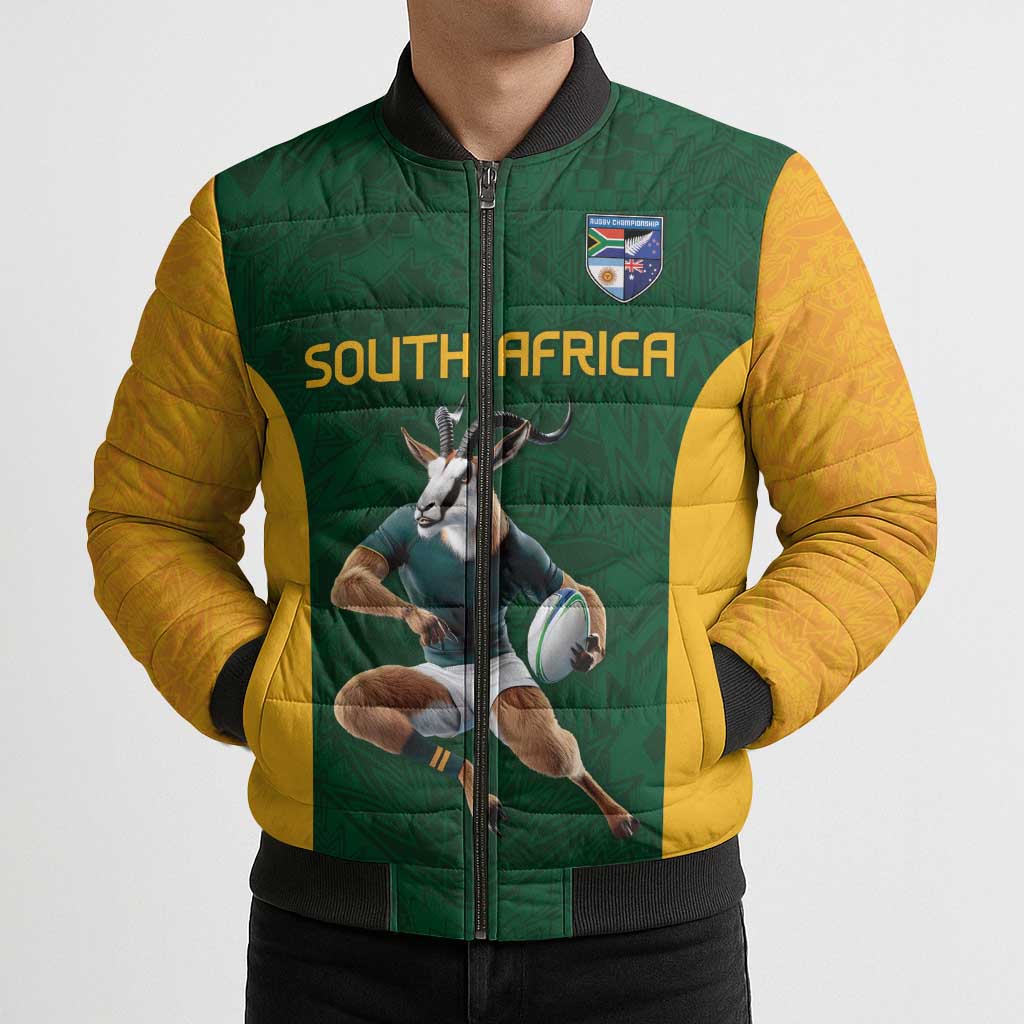 South Africa Rugby Custom Bomber Puffer Jacket Glory Be To Springboks - Wonder Print Shop