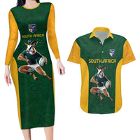 South Africa Rugby Custom Couples Matching Long Sleeve Bodycon Dress and Hawaiian Shirt Glory Be To Springboks - Wonder Print Shop