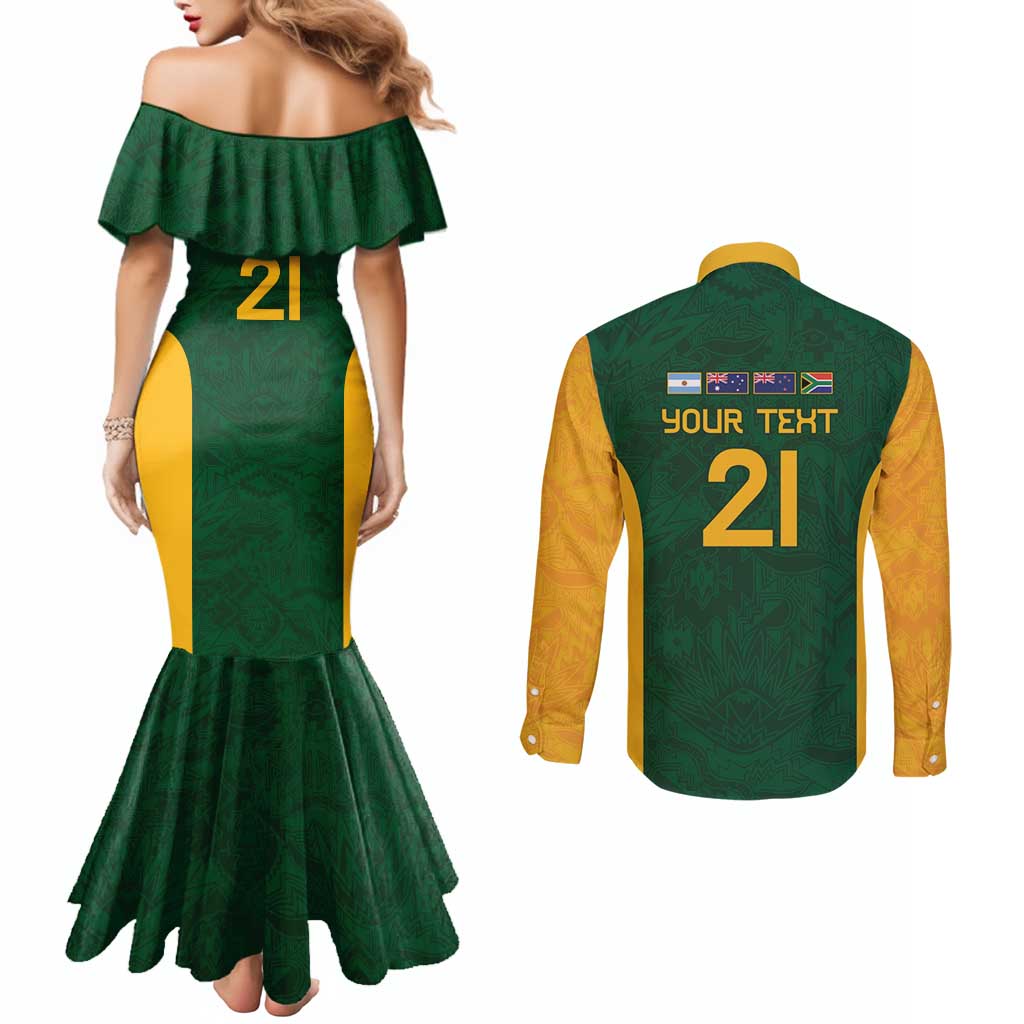 South Africa Rugby Custom Couples Matching Mermaid Dress and Long Sleeve Button Shirt Glory Be To Springboks - Wonder Print Shop