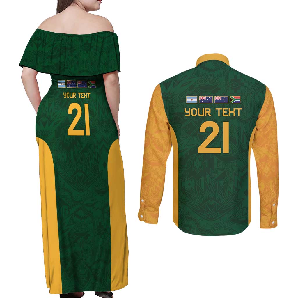 South Africa Rugby Custom Couples Matching Off Shoulder Maxi Dress and Long Sleeve Button Shirt Glory Be To Springboks - Wonder Print Shop