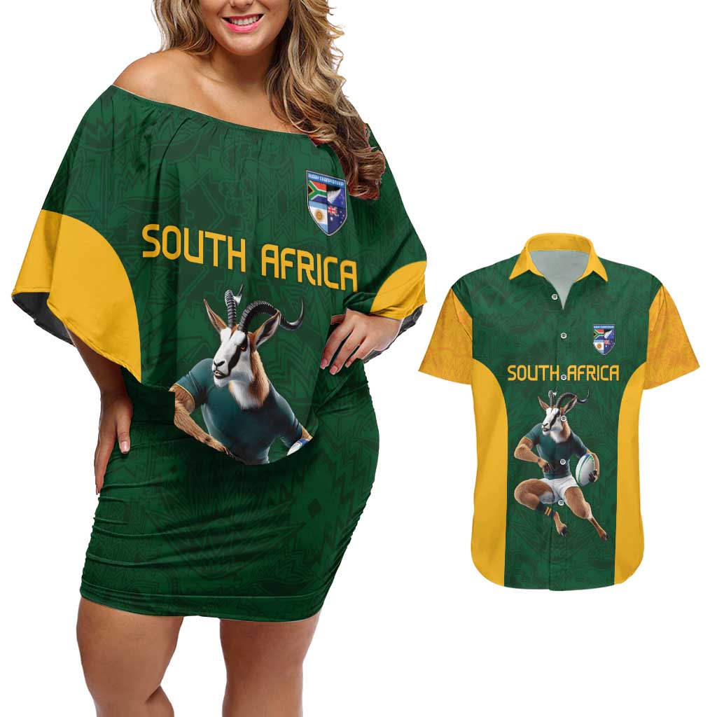South Africa Rugby Custom Couples Matching Off Shoulder Short Dress and Hawaiian Shirt Glory Be To Springboks - Wonder Print Shop