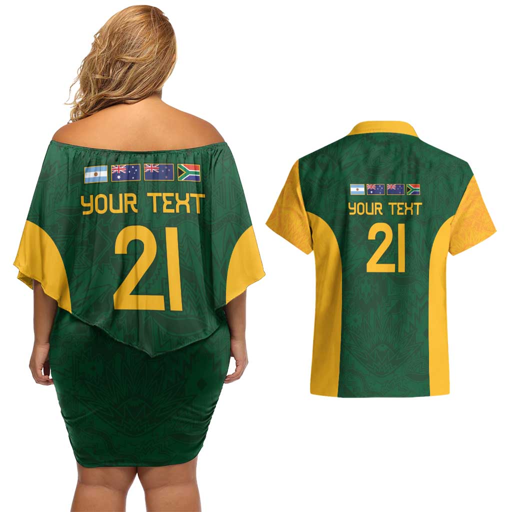 South Africa Rugby Custom Couples Matching Off Shoulder Short Dress and Hawaiian Shirt Glory Be To Springboks - Wonder Print Shop