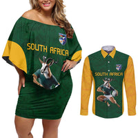 South Africa Rugby Custom Couples Matching Off Shoulder Short Dress and Long Sleeve Button Shirt Glory Be To Springboks - Wonder Print Shop