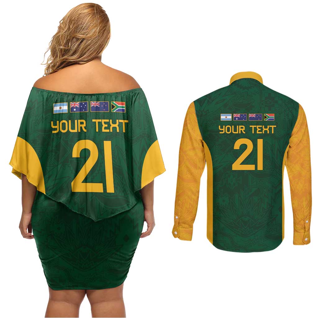 South Africa Rugby Custom Couples Matching Off Shoulder Short Dress and Long Sleeve Button Shirt Glory Be To Springboks - Wonder Print Shop