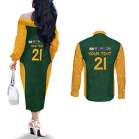 South Africa Rugby Custom Couples Matching Off The Shoulder Long Sleeve Dress and Long Sleeve Button Shirt Glory Be To Springboks - Wonder Print Shop