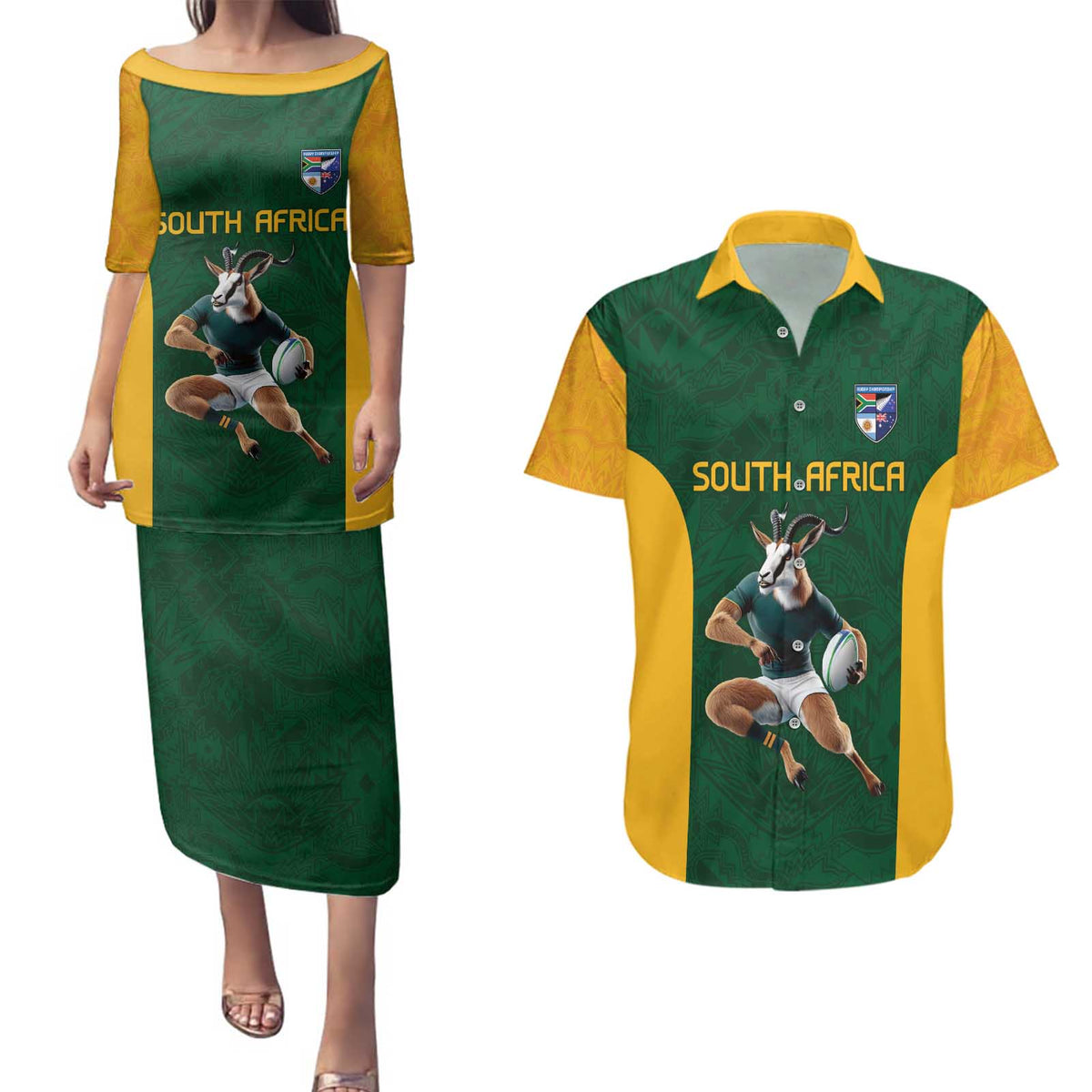 South Africa Rugby Custom Couples Matching Puletasi and Hawaiian Shirt Glory Be To Springboks - Wonder Print Shop