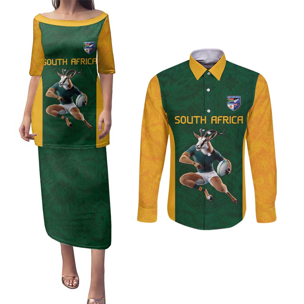 South Africa Rugby Custom Couples Matching Puletasi and Long Sleeve Button Shirt Glory Be To Springboks - Wonder Print Shop