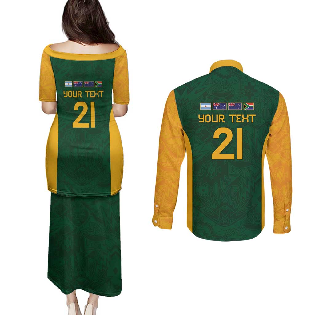 South Africa Rugby Custom Couples Matching Puletasi and Long Sleeve Button Shirt Glory Be To Springboks - Wonder Print Shop