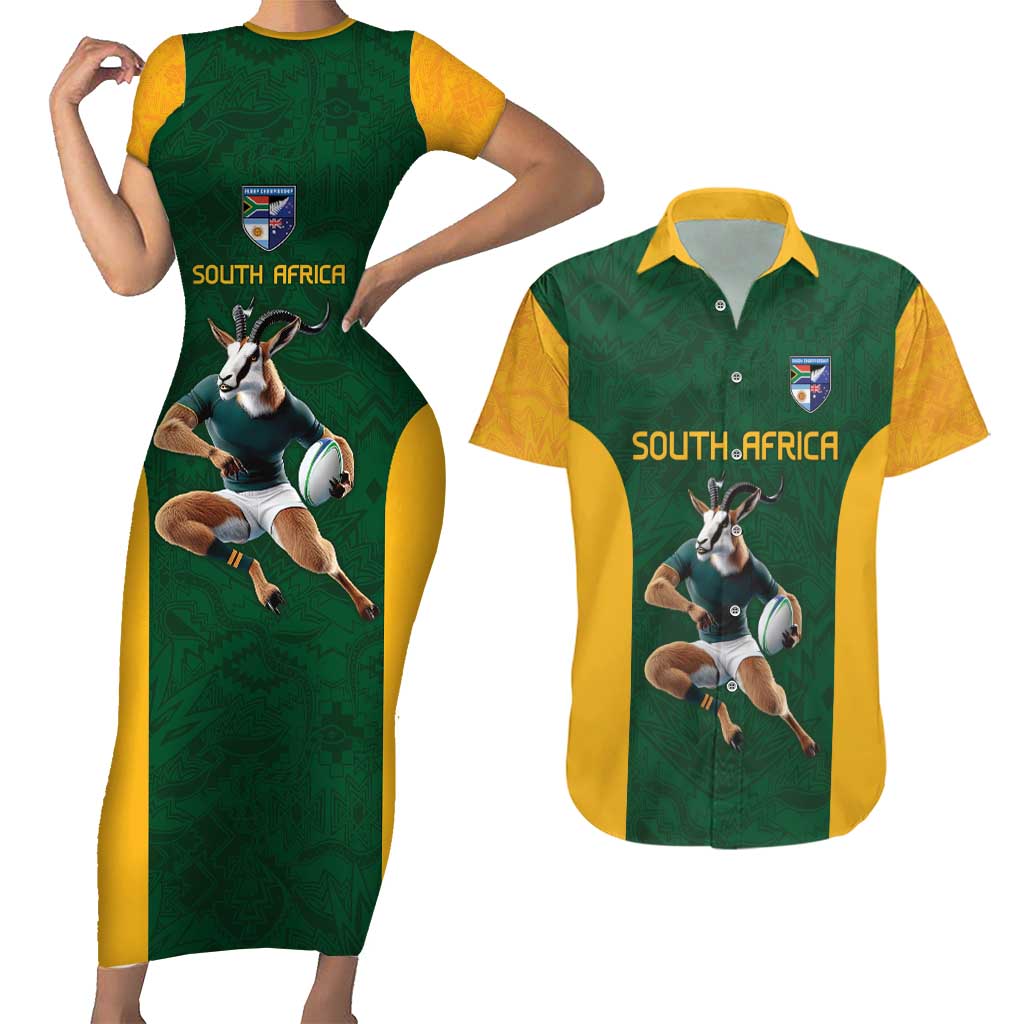 South Africa Rugby Custom Couples Matching Short Sleeve Bodycon Dress and Hawaiian Shirt Glory Be To Springboks - Wonder Print Shop