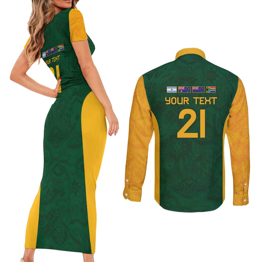 South Africa Rugby Custom Couples Matching Short Sleeve Bodycon Dress and Long Sleeve Button Shirt Glory Be To Springboks - Wonder Print Shop