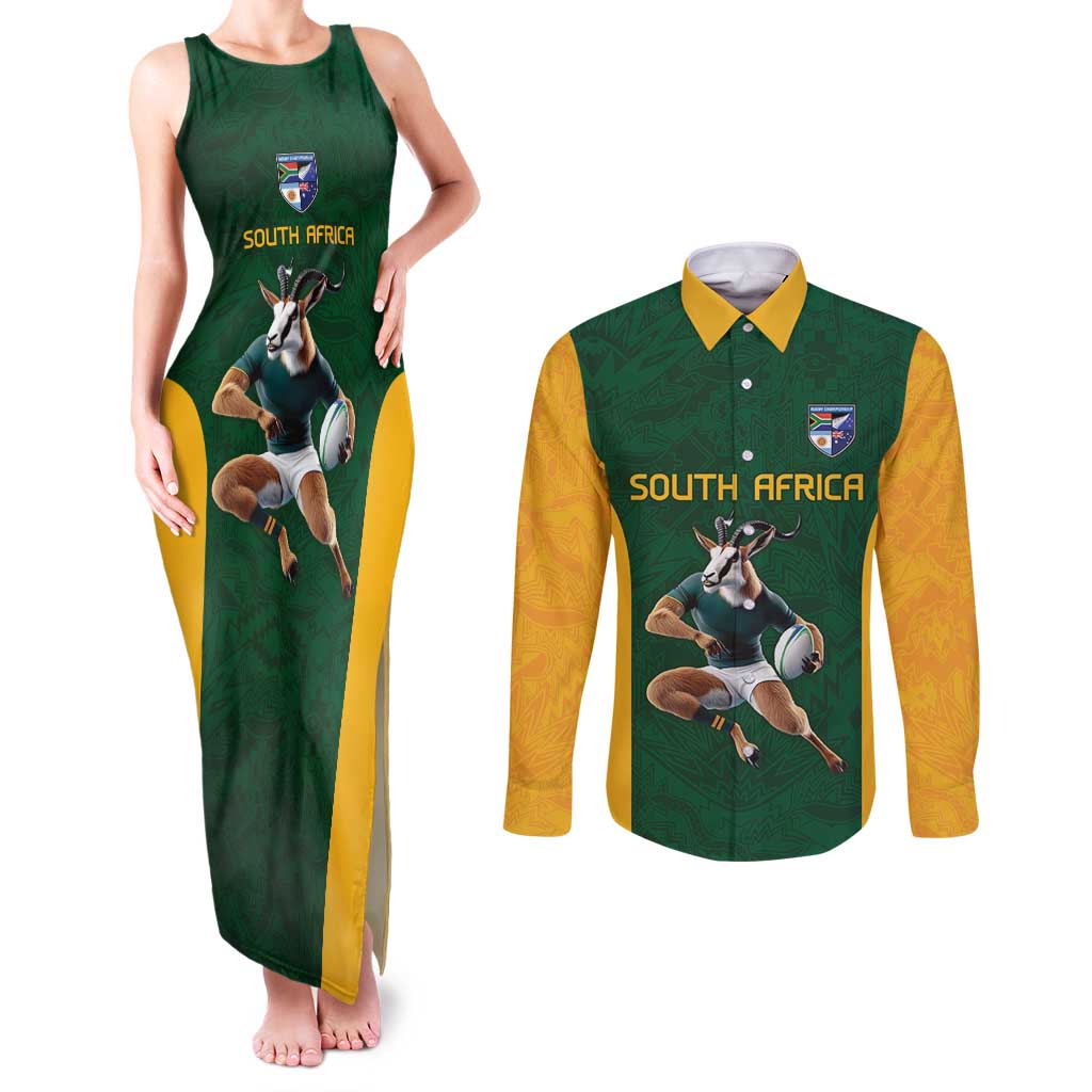 South Africa Rugby Custom Couples Matching Tank Maxi Dress and Long Sleeve Button Shirt Glory Be To Springboks - Wonder Print Shop