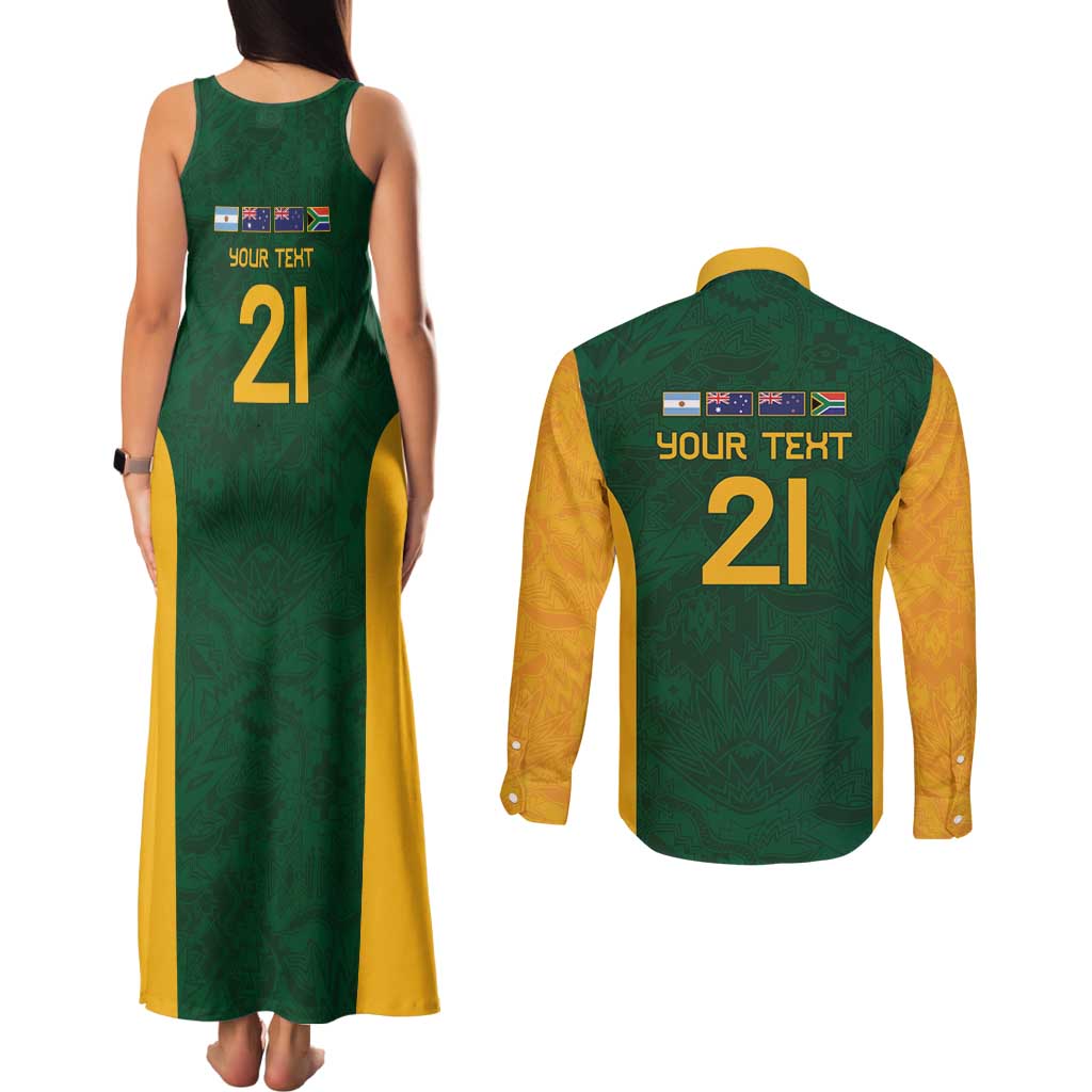 South Africa Rugby Custom Couples Matching Tank Maxi Dress and Long Sleeve Button Shirt Glory Be To Springboks - Wonder Print Shop