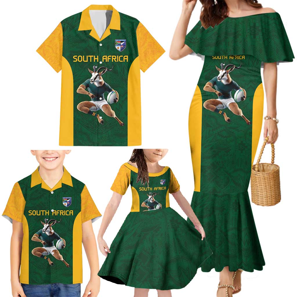 South Africa Rugby Custom Family Matching Mermaid Dress and Hawaiian Shirt Glory Be To Springboks - Wonder Print Shop
