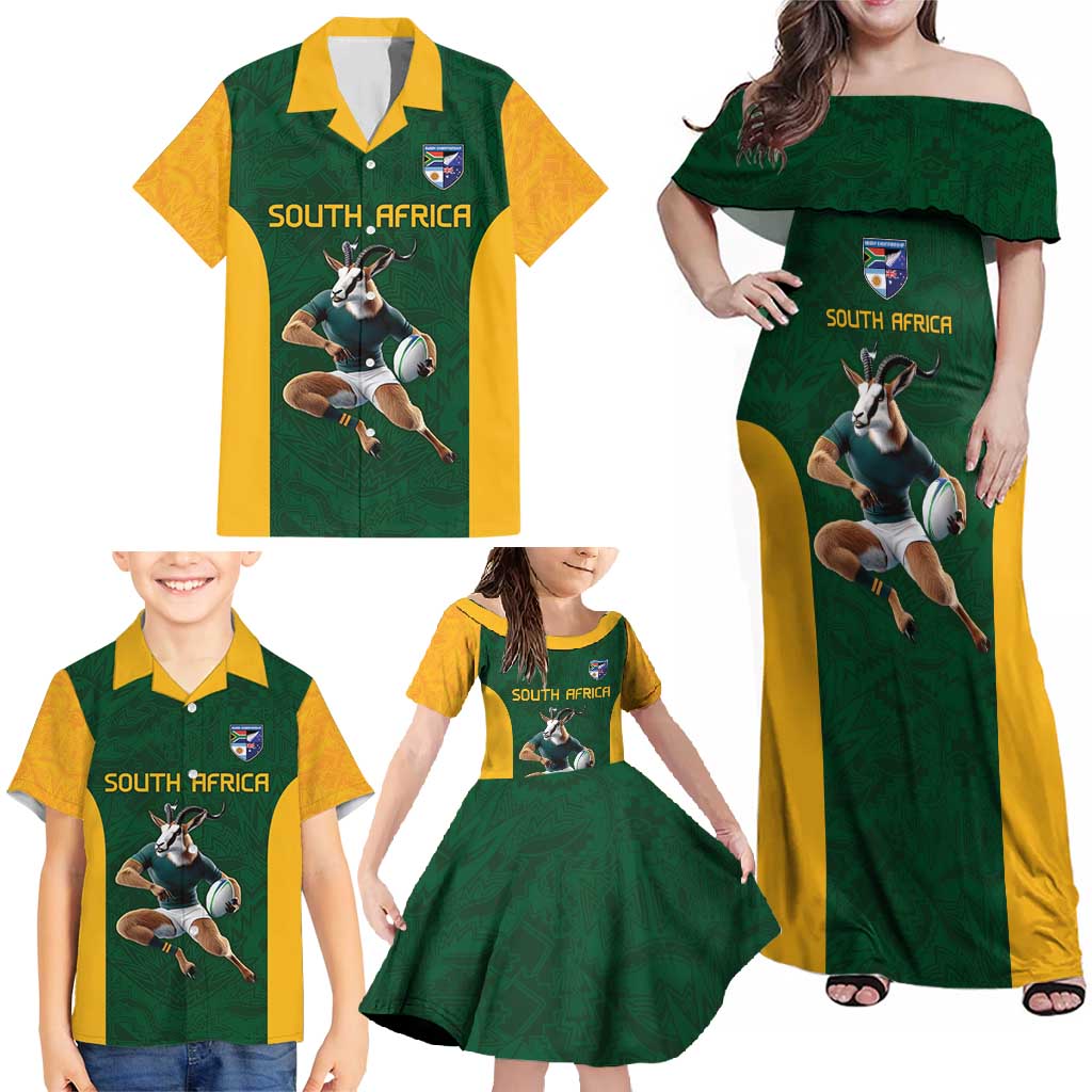 South Africa Rugby Custom Family Matching Off Shoulder Maxi Dress and Hawaiian Shirt Glory Be To Springboks - Wonder Print Shop