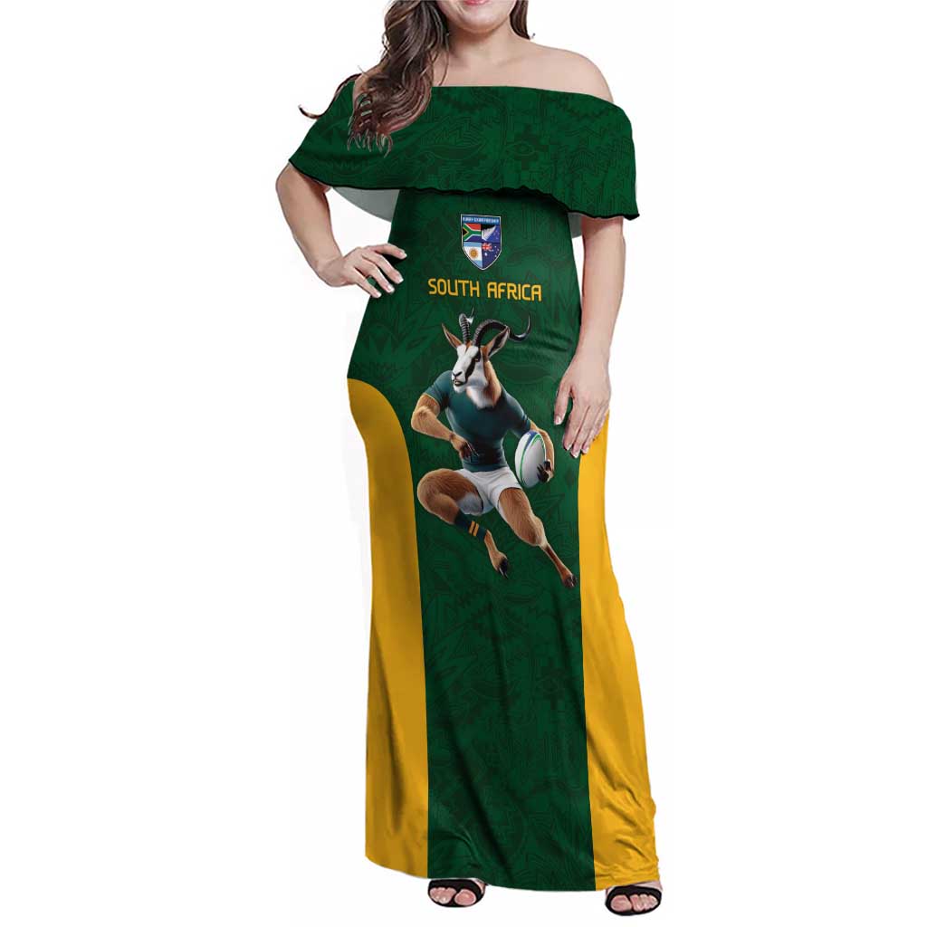 South Africa Rugby Custom Family Matching Off Shoulder Maxi Dress and Hawaiian Shirt Glory Be To Springboks - Wonder Print Shop