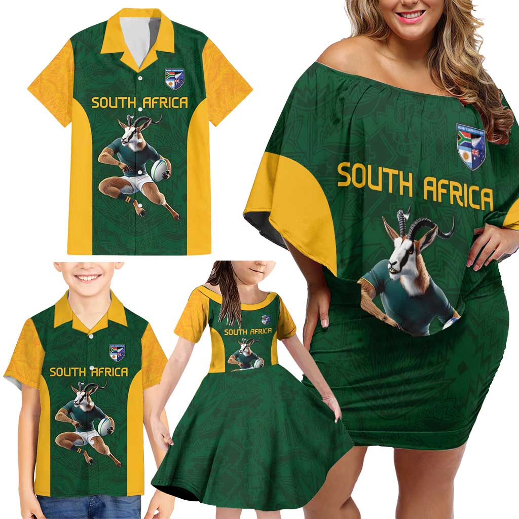 South Africa Rugby Custom Family Matching Off Shoulder Short Dress and Hawaiian Shirt Glory Be To Springboks - Wonder Print Shop