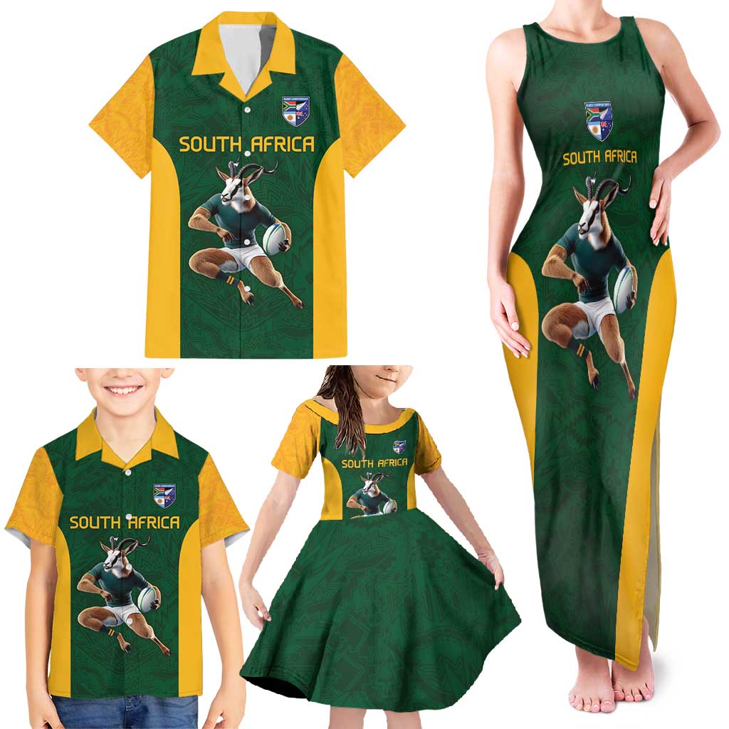 South Africa Rugby Custom Family Matching Tank Maxi Dress and Hawaiian Shirt Glory Be To Springboks - Wonder Print Shop