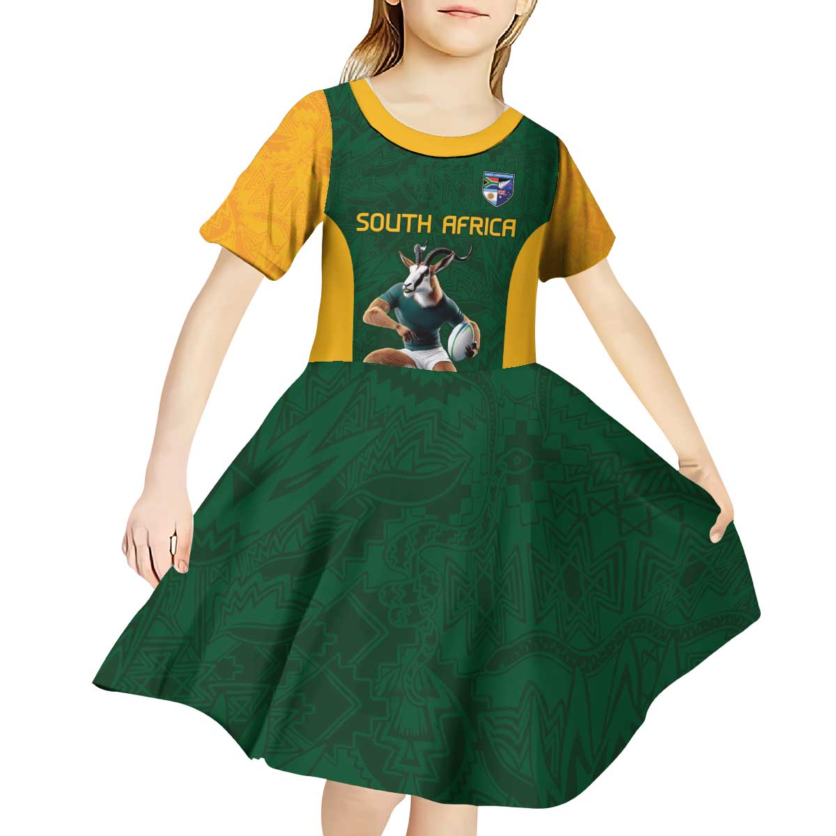 South Africa Rugby Custom Kid Short Sleeve Dress Glory Be To Springboks - Wonder Print Shop