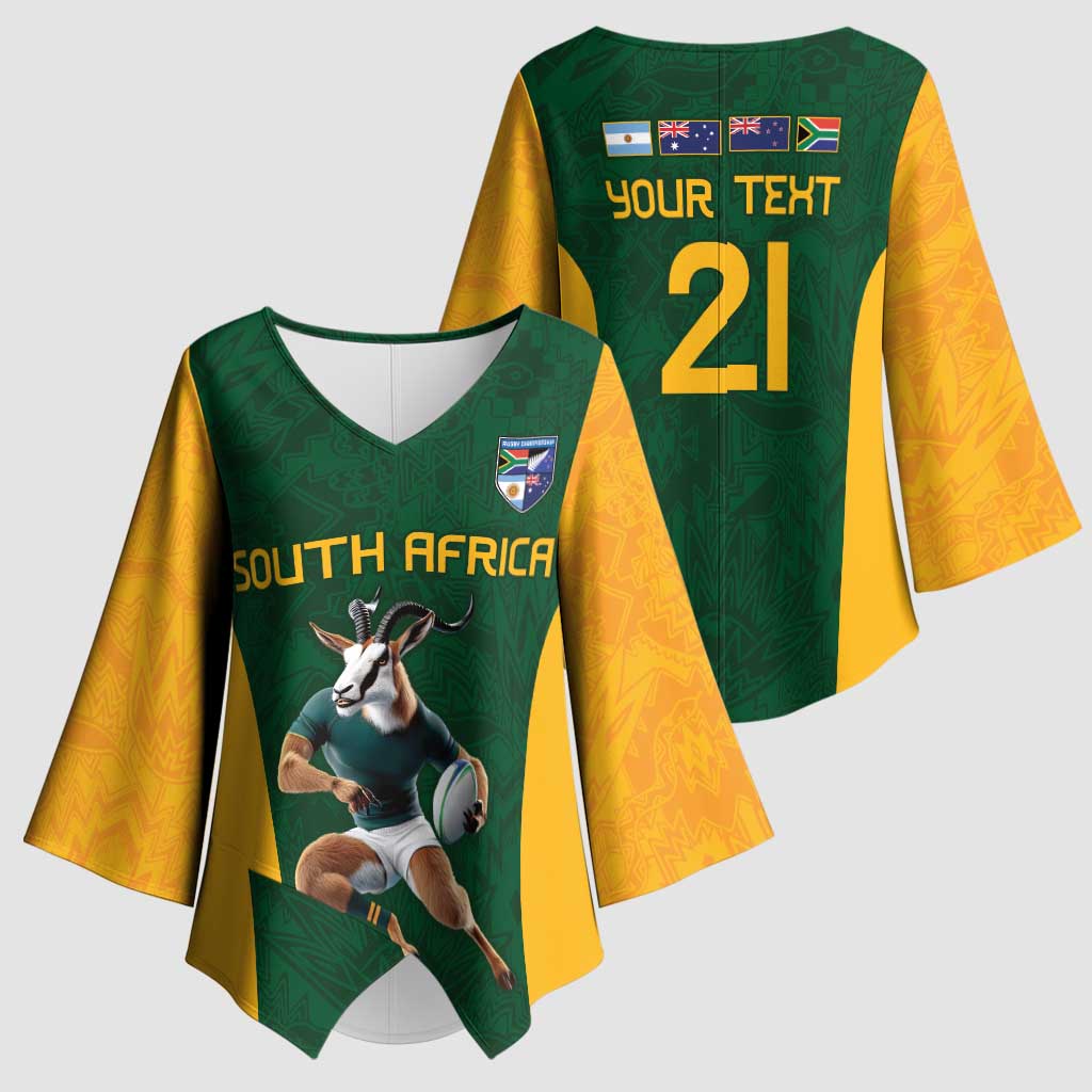 South Africa Rugby Custom Kimono Sleeve Blouse Glory Be To Springboks - Wonder Print Shop