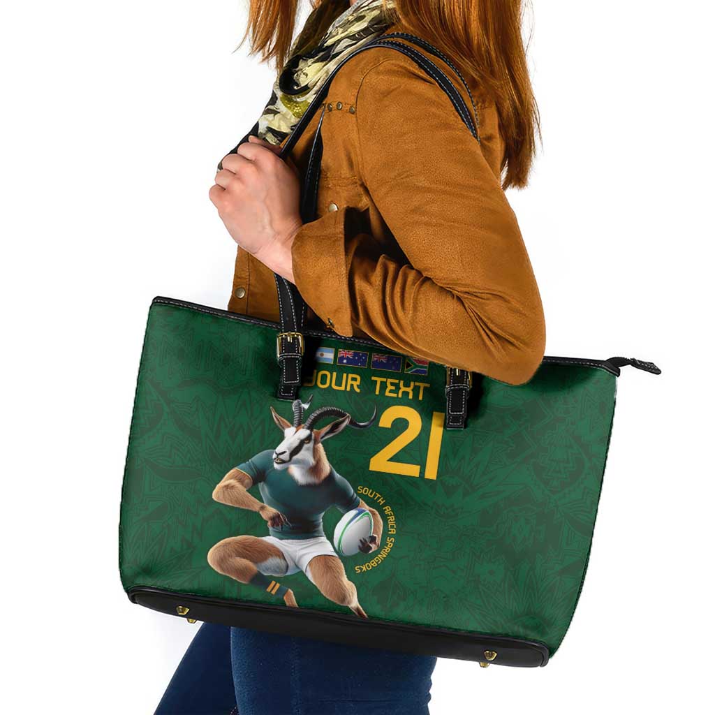 South Africa Rugby Custom Leather Tote Bag Glory Be To Springboks - Wonder Print Shop