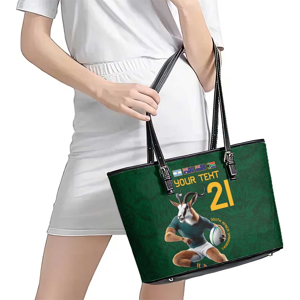 South Africa Rugby Custom Leather Tote Bag Glory Be To Springboks - Wonder Print Shop