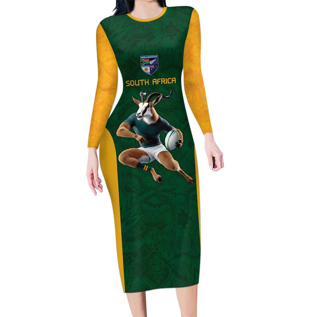 South Africa Rugby Custom Long Sleeve Bodycon Dress Glory Be To Springboks - Wonder Print Shop