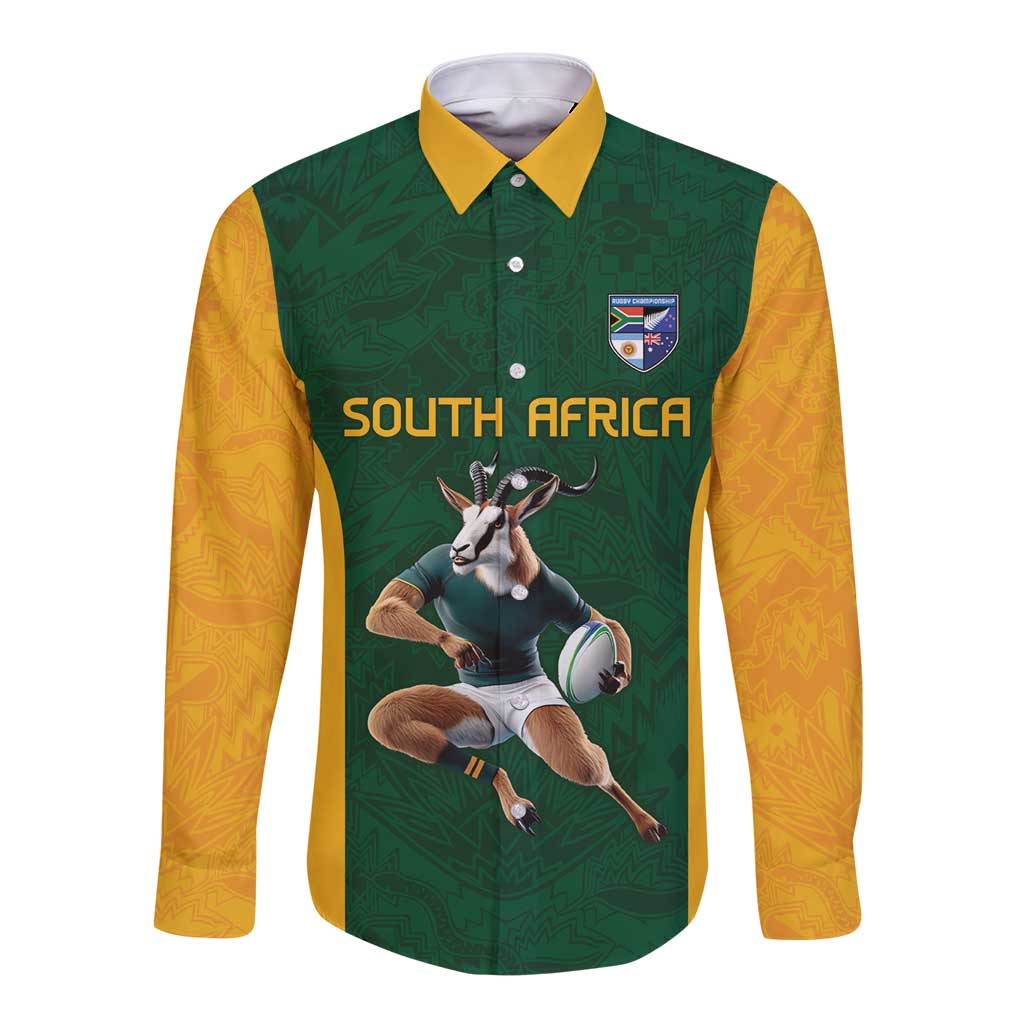 South Africa Rugby Custom Long Sleeve Button Shirt Glory Be To Springboks - Wonder Print Shop