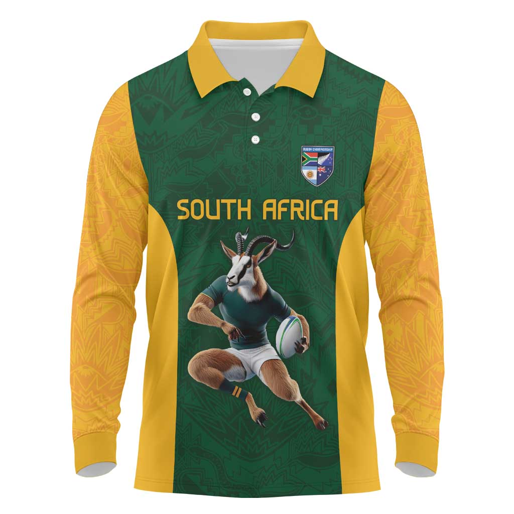 South Africa Rugby Custom Long Sleeve Polo Shirt Glory Be To Springboks - Wonder Print Shop