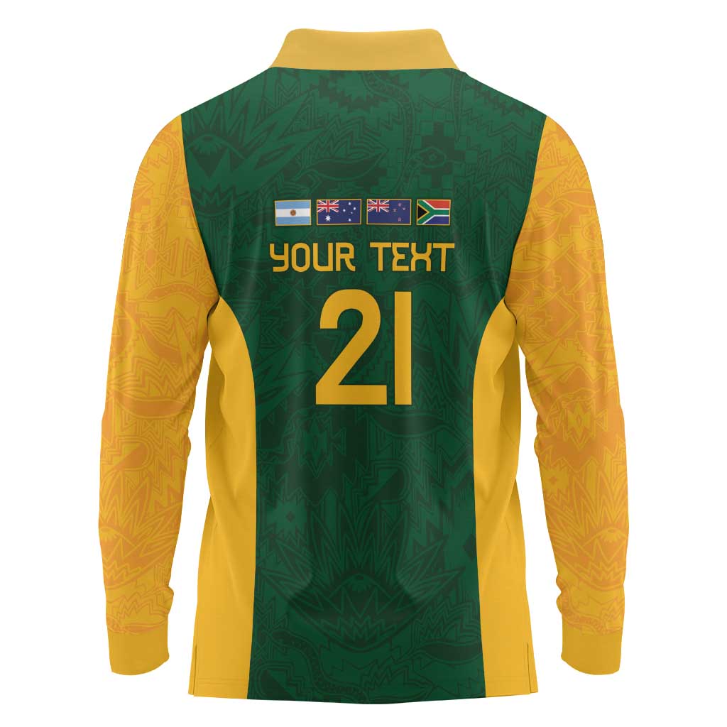 South Africa Rugby Custom Long Sleeve Polo Shirt Glory Be To Springboks - Wonder Print Shop